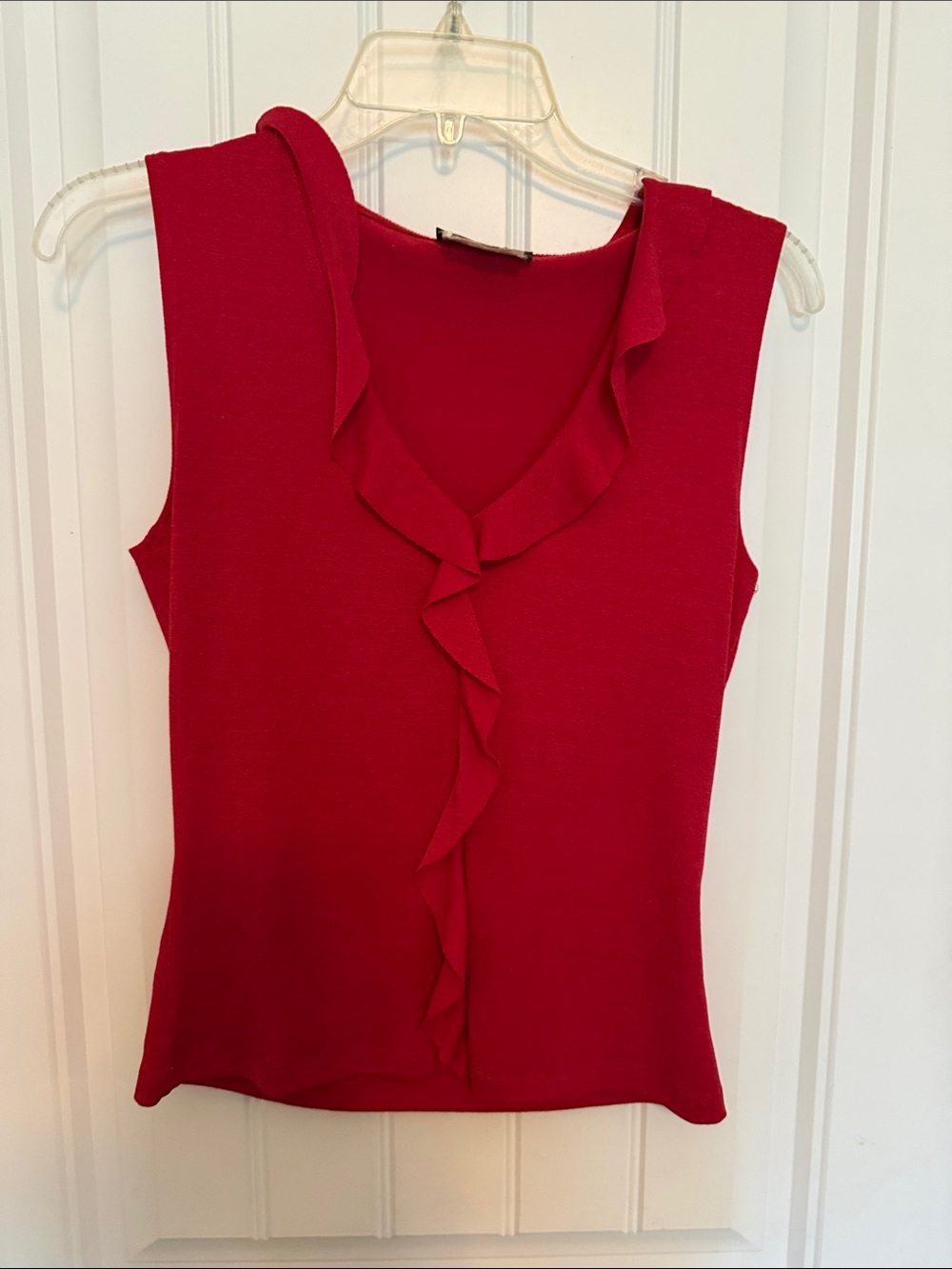 I.N. San Francisco Red Sleeveless Ruffle V-Neck Top